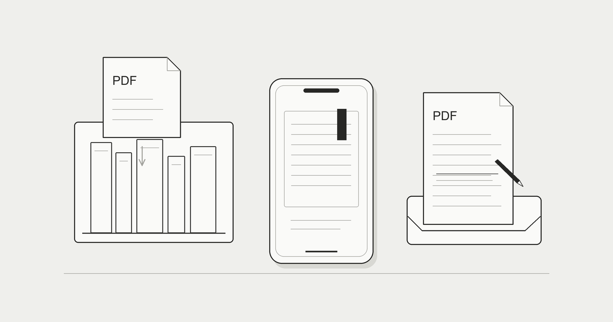 PDFのページを本棚と書類のトレーへ分け、スマートフォンで読む白黒線画